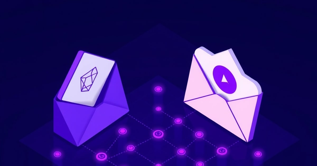 Isometric encrypted email inbox showing three distinct encrypted messaging solutions with privacy shields